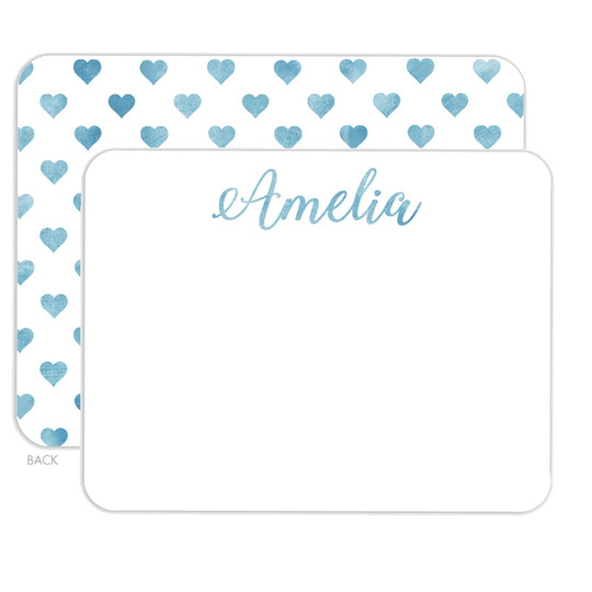 Blue Watercolor Heart Flat Note Cards